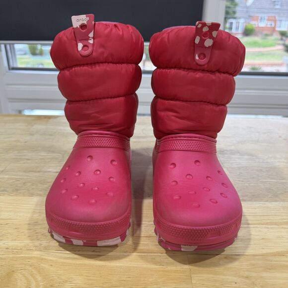 Crocs Classic Lined Neo Puff Slip On Rain Snow Boot Youth Kids J3 Fuschia Pink - Picture 2 of 14